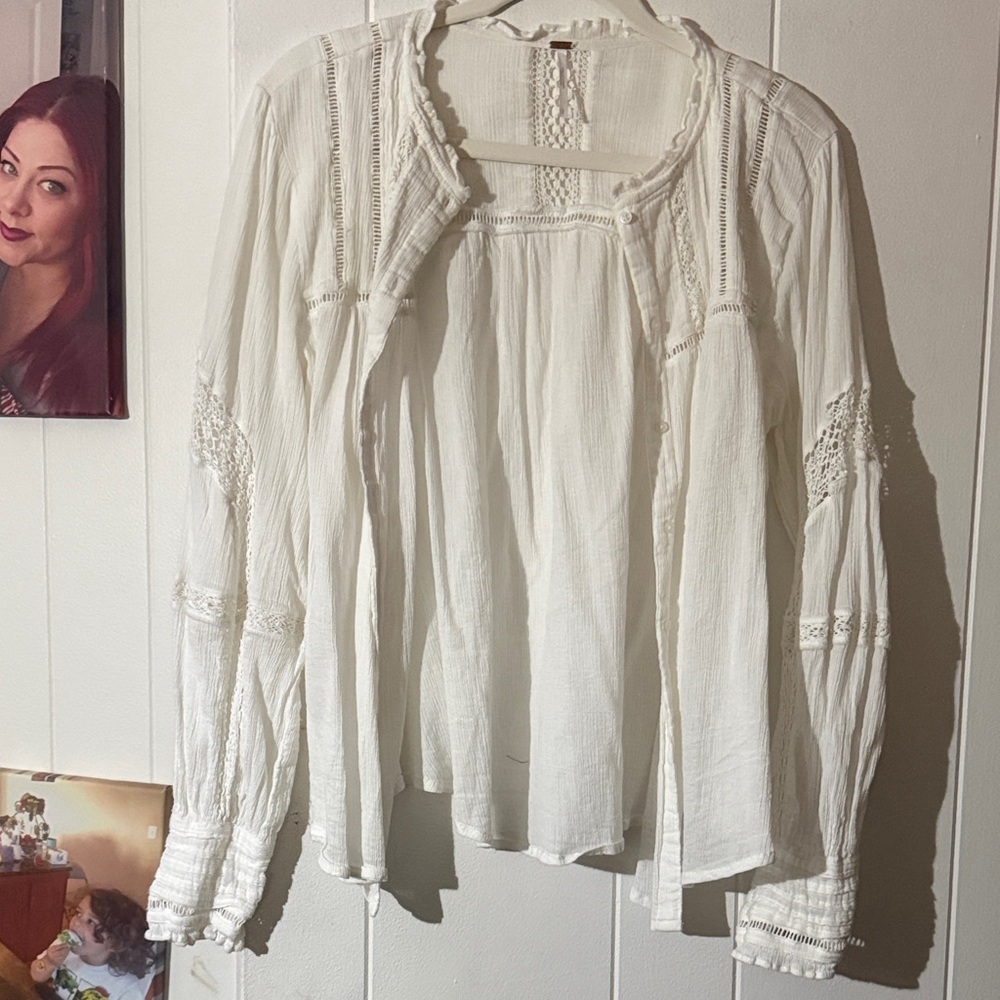 Free People Cream Button Down Shirt